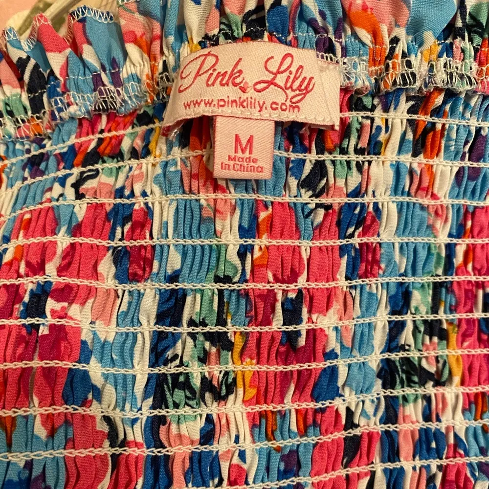 Pink Lily Sonic Blooms Floral Pink and Blue Off the Shoulder Long Sleeve Blouse - Image 10