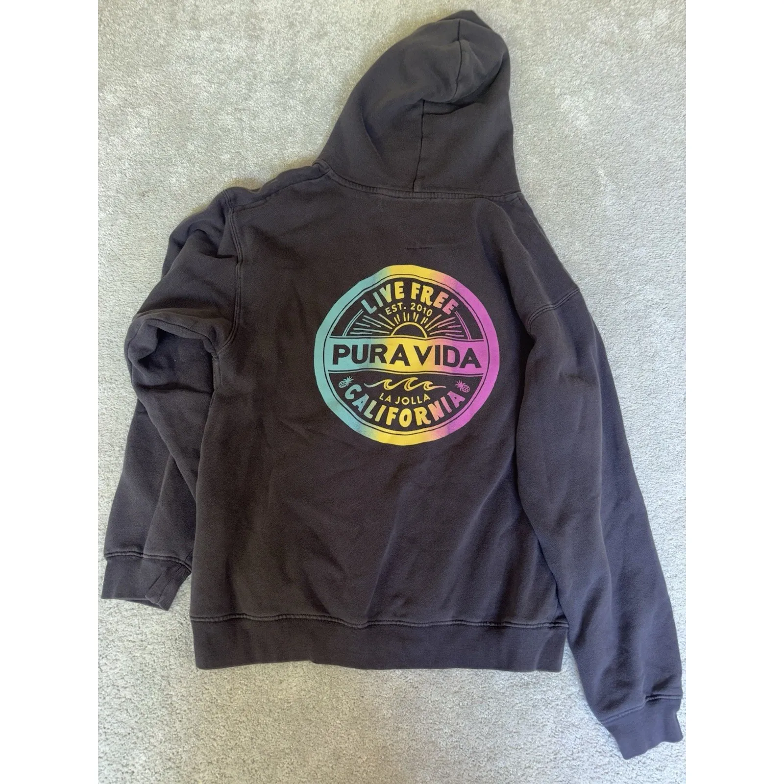 PuraVida Gray Hoodie Hooded‎ Logo Sweatshirt Women's M - Image 8