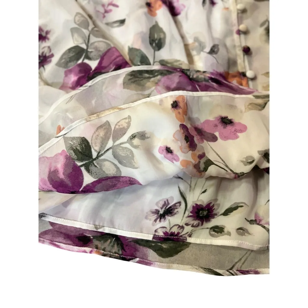 White House Black Market Womens 6 Floral Blouse Ecru Violet Ruffle + Tank NWT - Image 14