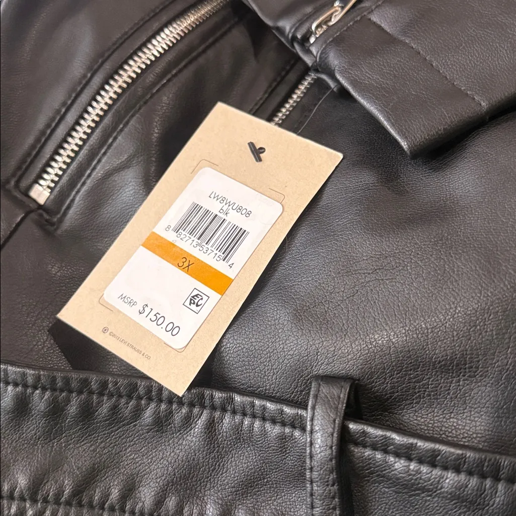NWT $150 Levi's Faux Leather Fashion Belted Moto Jacket Black SZ-3X - Image 12