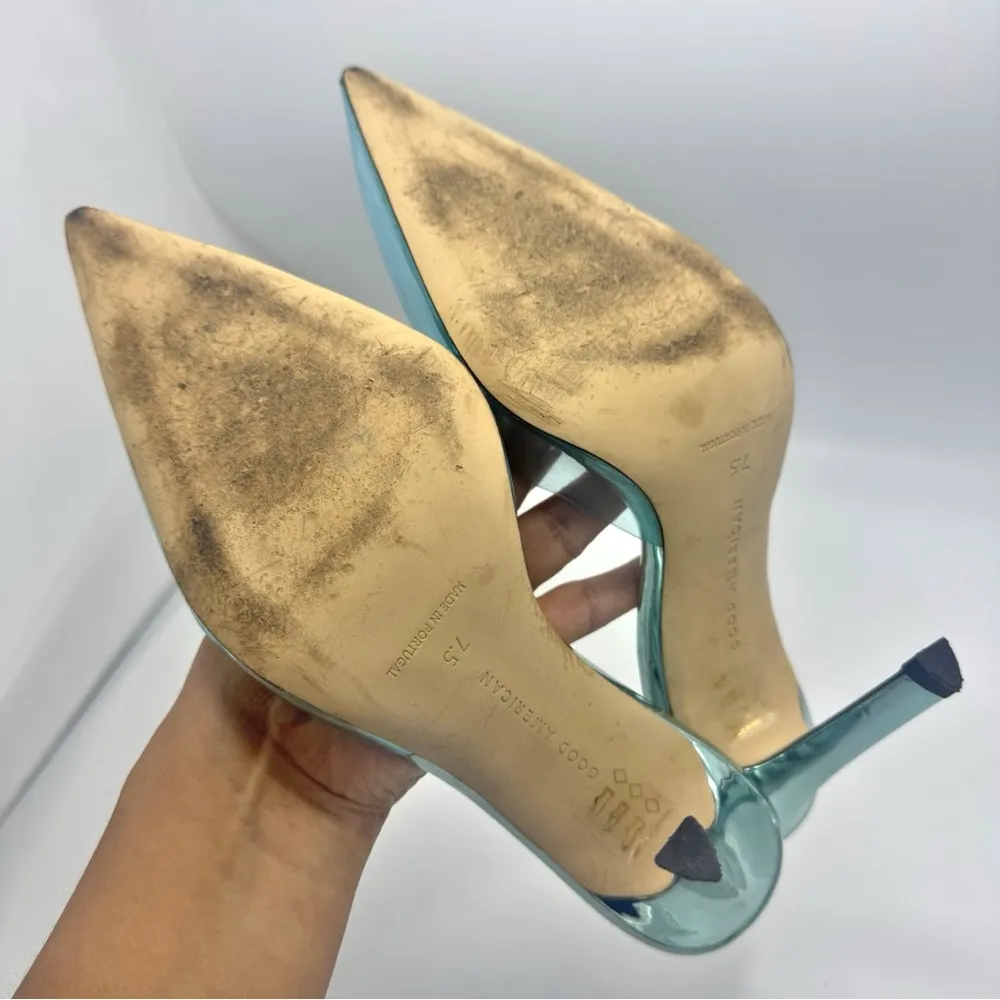 Good American Blue Pointed Toe Pumps Mules High Heels PVC Women Size 7.5 - Image 7