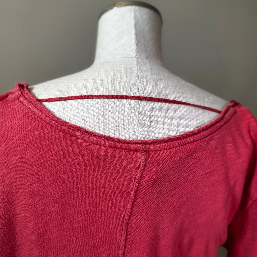 We The Free Phoebe Short Sleeve Tee Coral S FLAW Raw Edge Boho Layered Summer - Image 13