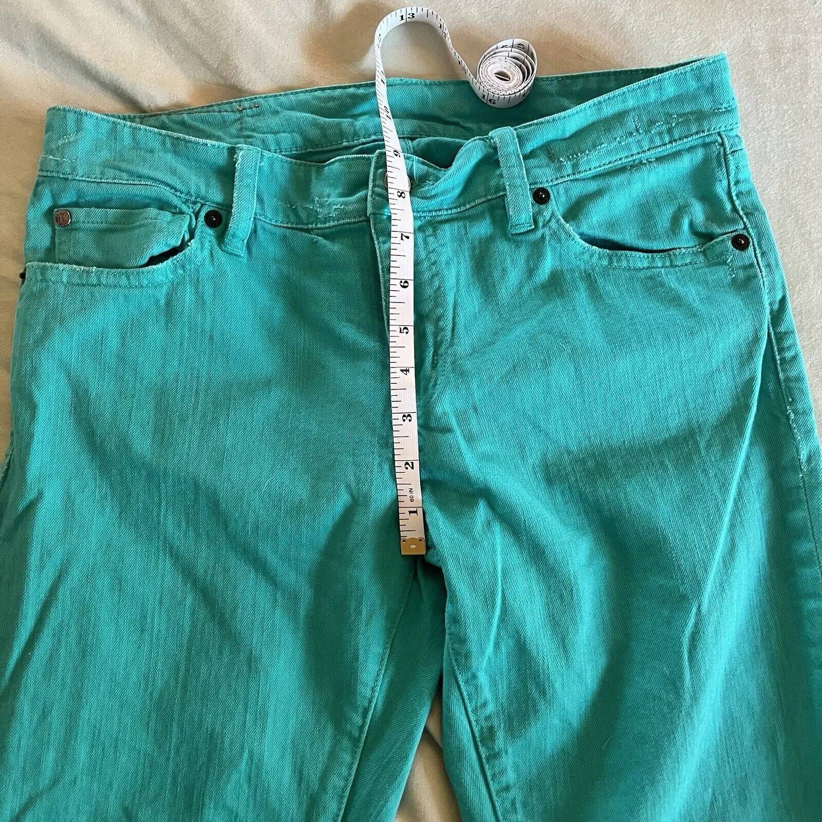 Ralph Lauren Mid-Rise Straight Ankle Crop Jeans Women's 5-Pocket Style 30 Green - Image 3