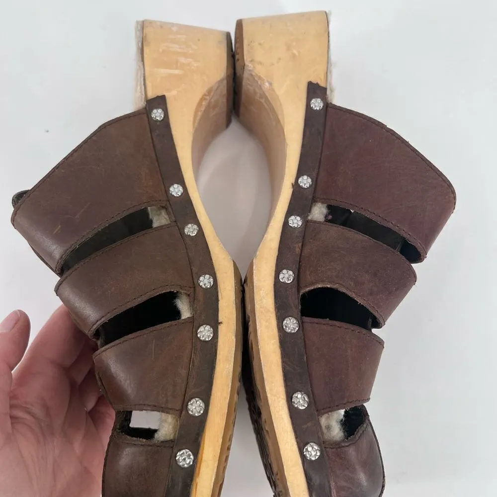 Ugg Fisherman Ore‎ Clogs Sherpa lined Gaucho shoes sandals Size 9 - Image 4