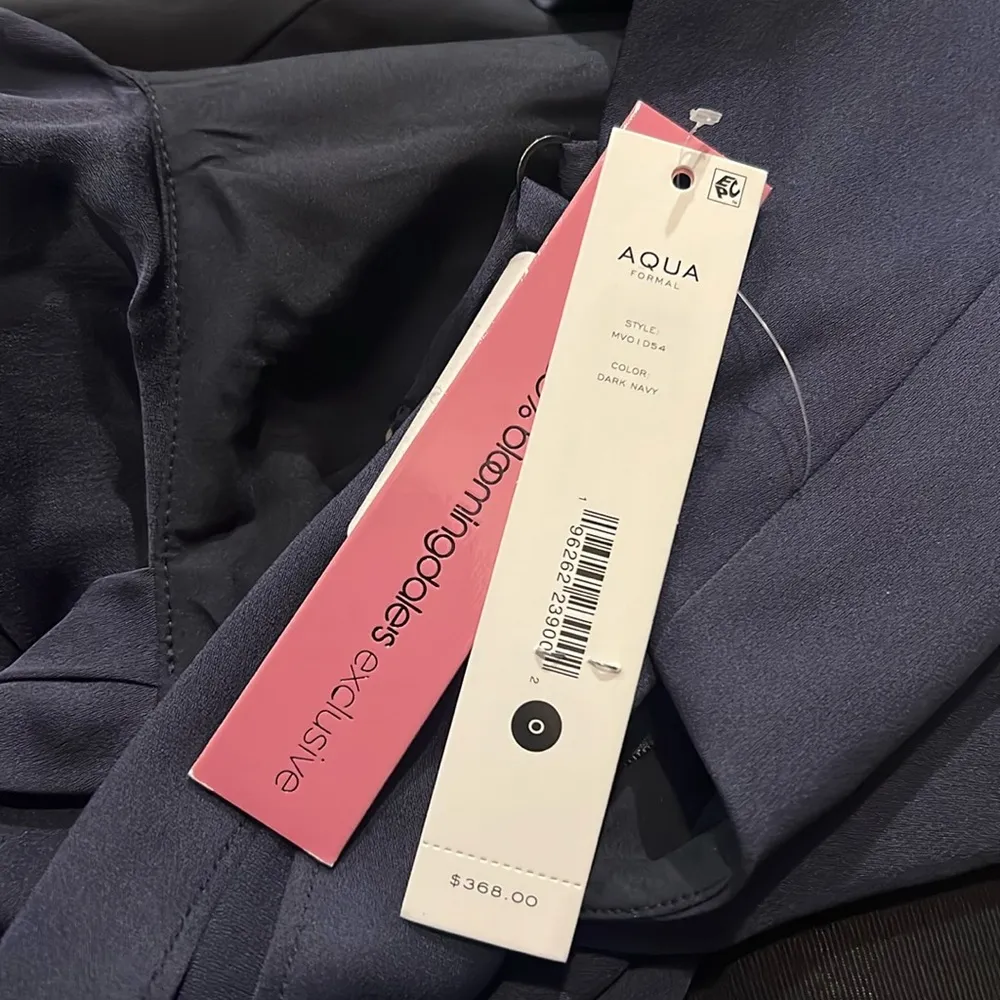 Aqua Asymmetrical Neckline Full-Length Evening Gown in Dark Navy Size 0 NWT $368 - Image 8