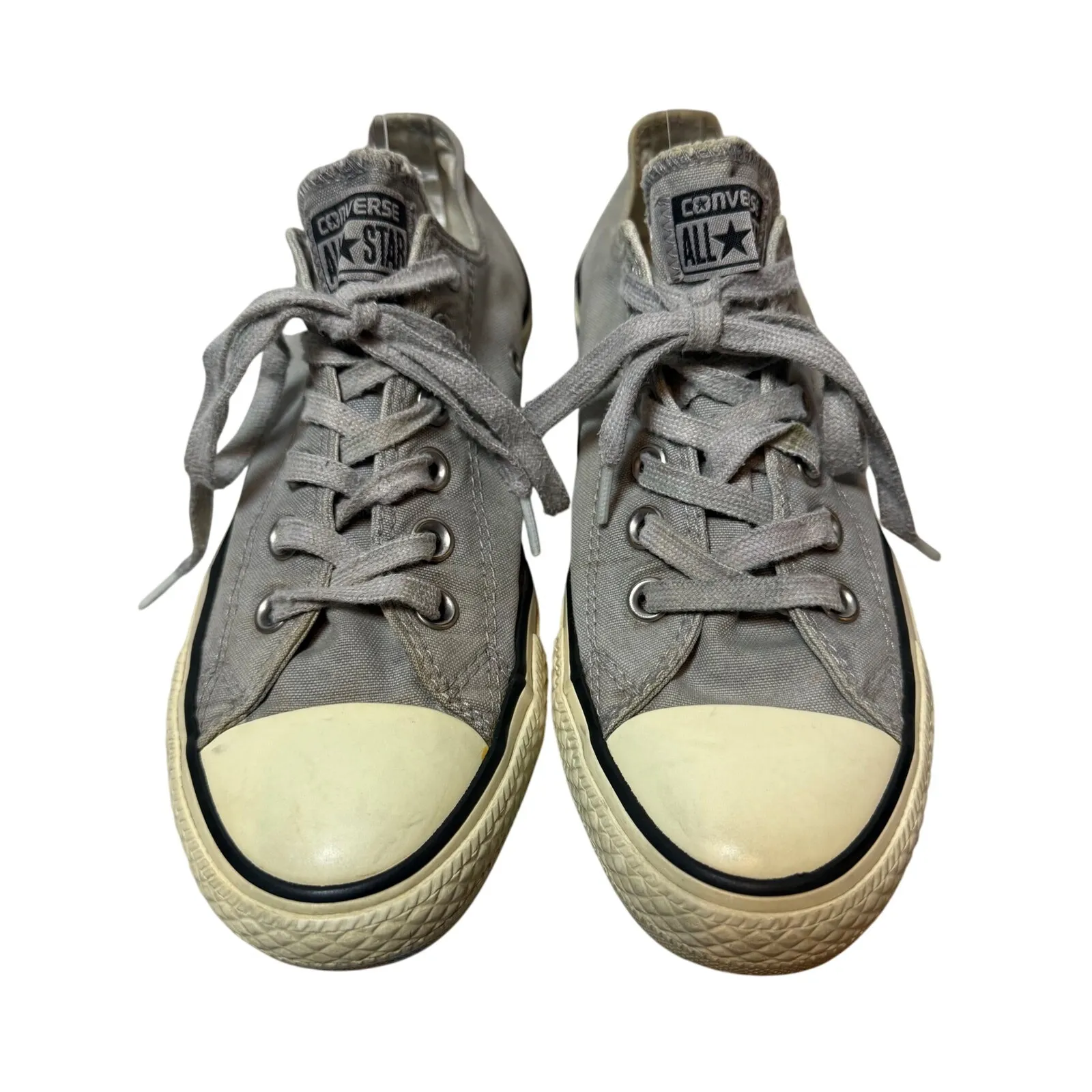 Converse All Star Low Top Sneakers Gray Canvas Lace Casual Women 7 Grunge Thrash - Image 2