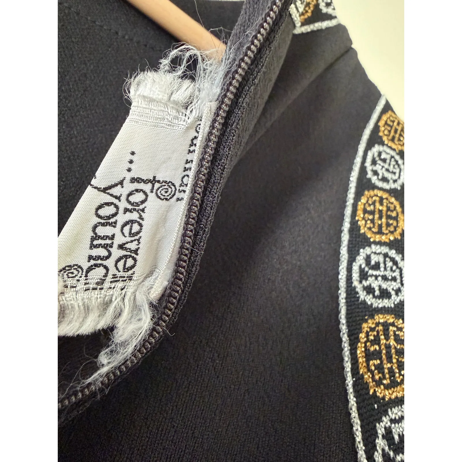 Vintage Black Sheath Dress Forever Young Barkcloth Asian Chinese Metallic Maxi L - Image 6