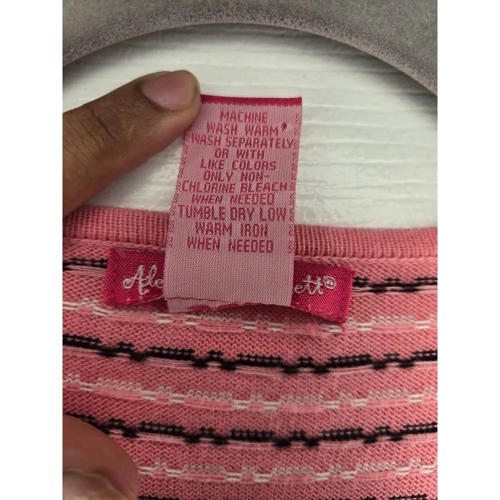 Alexandra Bartlett‎ Pink Black White Dot Dash Stripe 2 pc Sweater Set SZ - Image 6