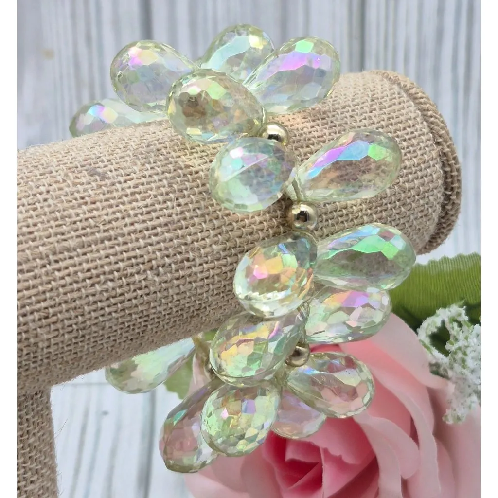 AB Aurora Borealis Crystal Dangle Teardrop Cha Cha Stretch Bracelet Statement - Image 6