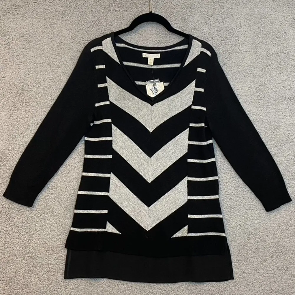 Dana Buchman Striped Sweater with Chiffon Hem Size Small NEW - Image 4