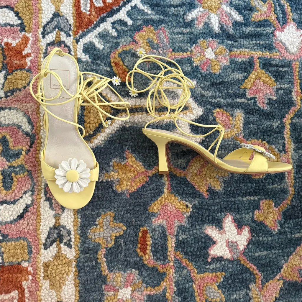 For Love & Lemons x Dolce Vita Daizy Yellow Floral Wrap Heels 9.5 - Image 2