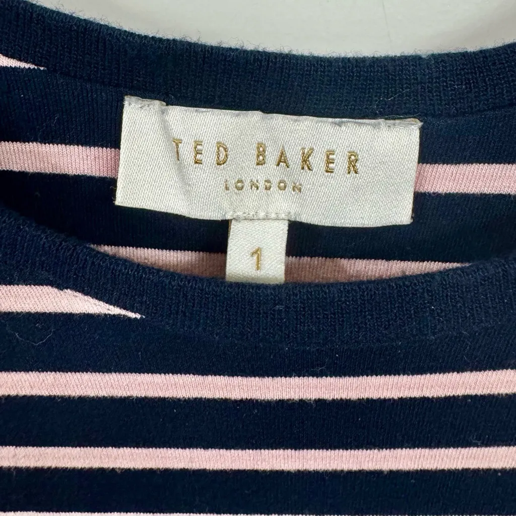 Ted Baker Women's Navy and Pink Striped Tee - Image 2
