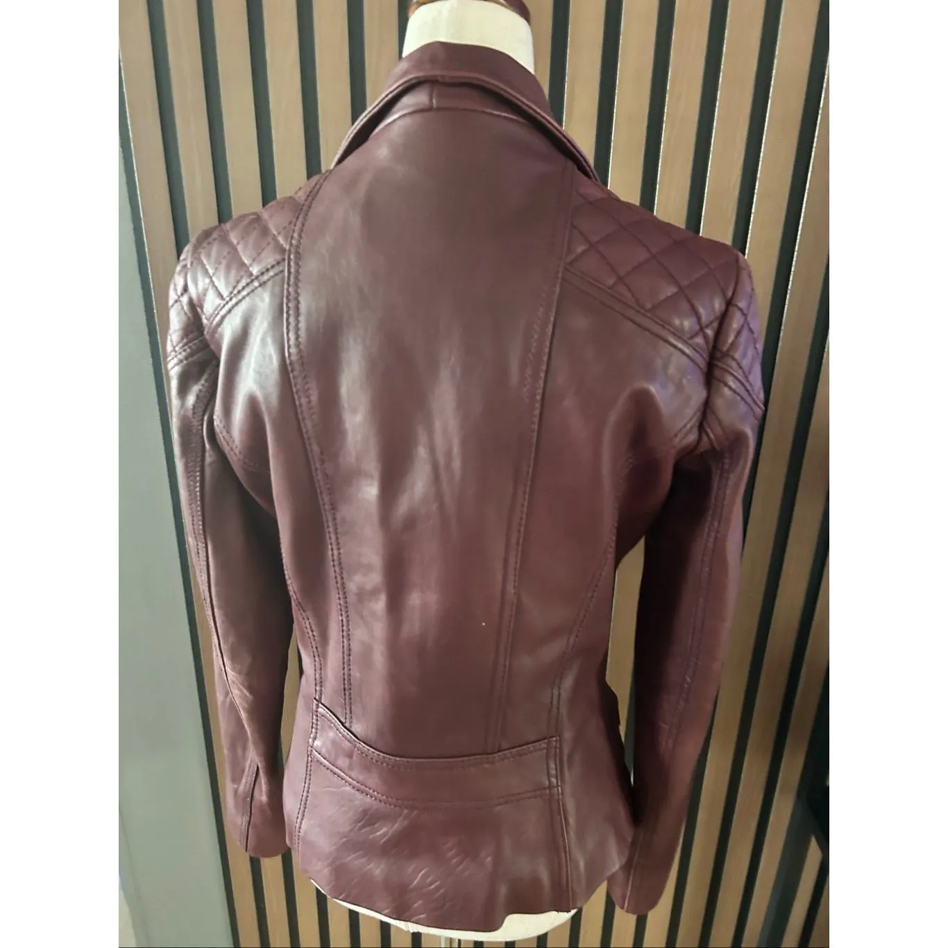 Anne Klein Women's Genuine Real Leather Soft Burgundy Jacket Moto Biker Jacket S - Image 5