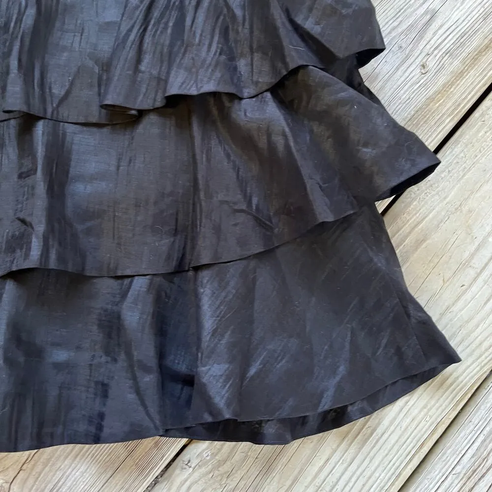 Club Monaco Black Satin Ruffled Tie Waist Mini Skirt Size 6 - Image 4