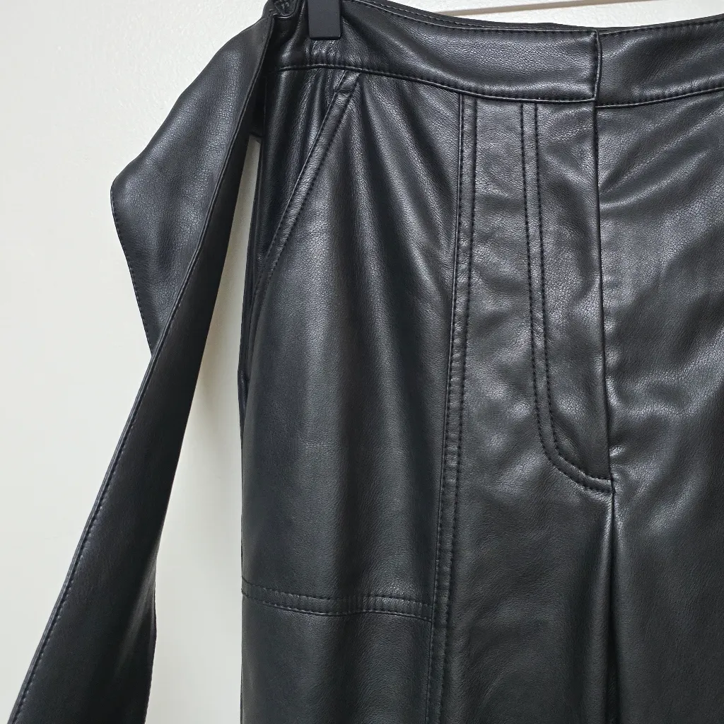 JONATHAN SIMKHAI Tessa Black Vegan Leather Tie‎ Waist Cropped Pant Size 4 Moto - Image 6