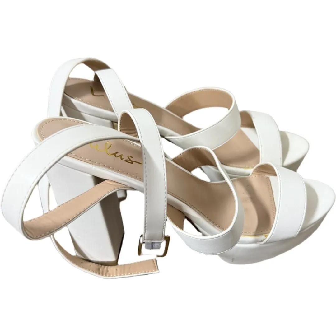 Lulus Platform White Faux Leather Heels Ankle Wrap Adjustable Size 9 Formal - Image 6