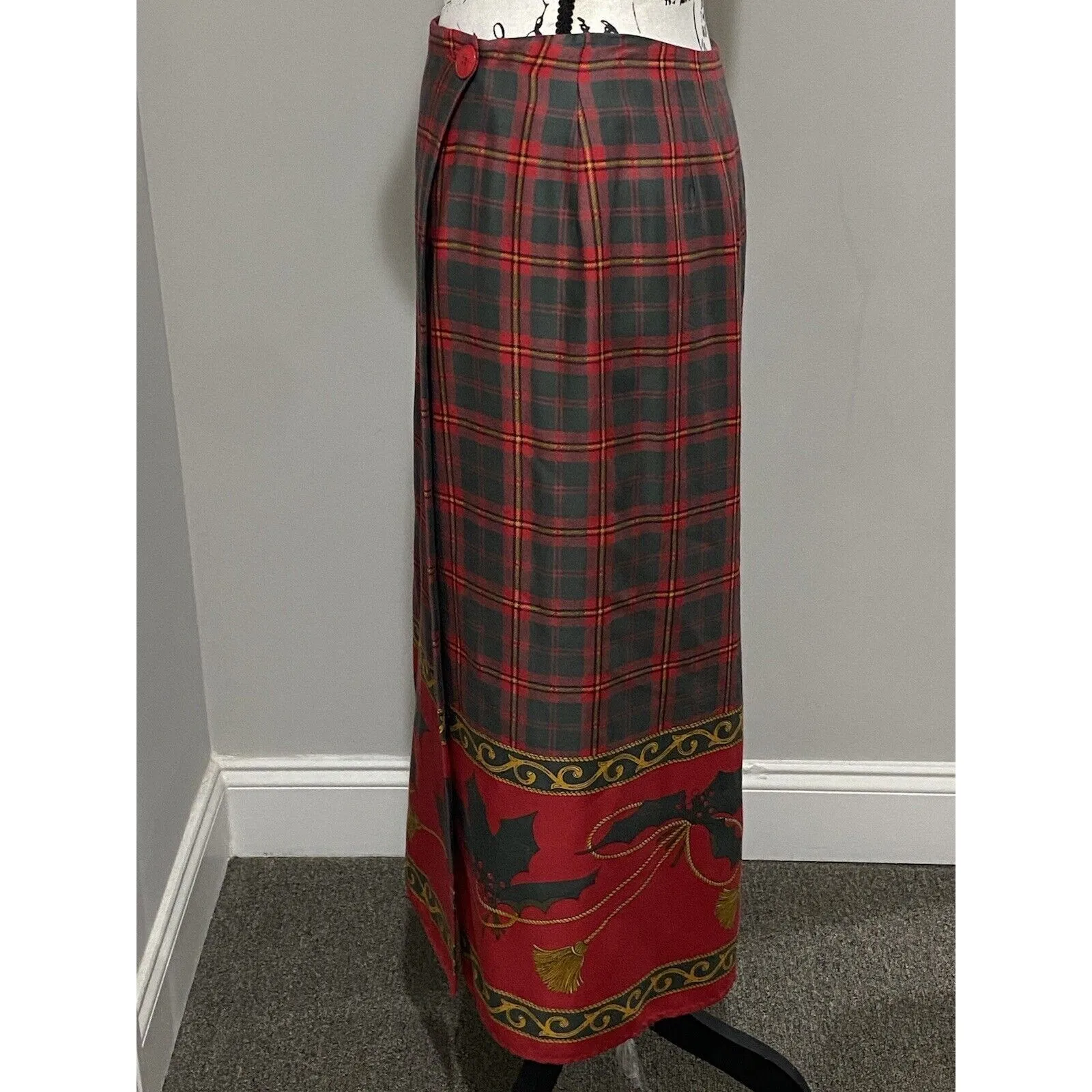 Charter Club Wrap Maxi Skirt Women’s Sz 8 Preppy Holiday Plaid Peasant EUC - Image 5