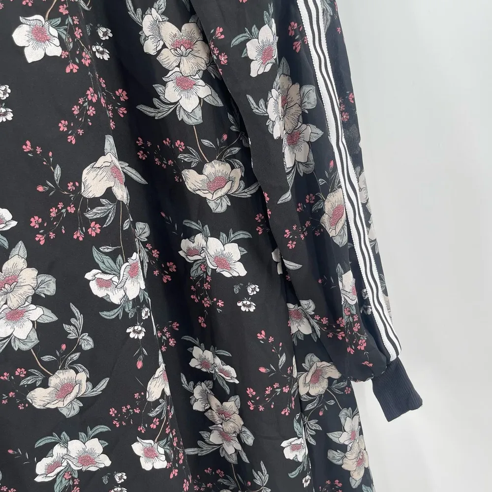 LOVE REIGN Dress Size Extra Small Racer Stripe Black Floral Long Sleeve Shift - Image 7