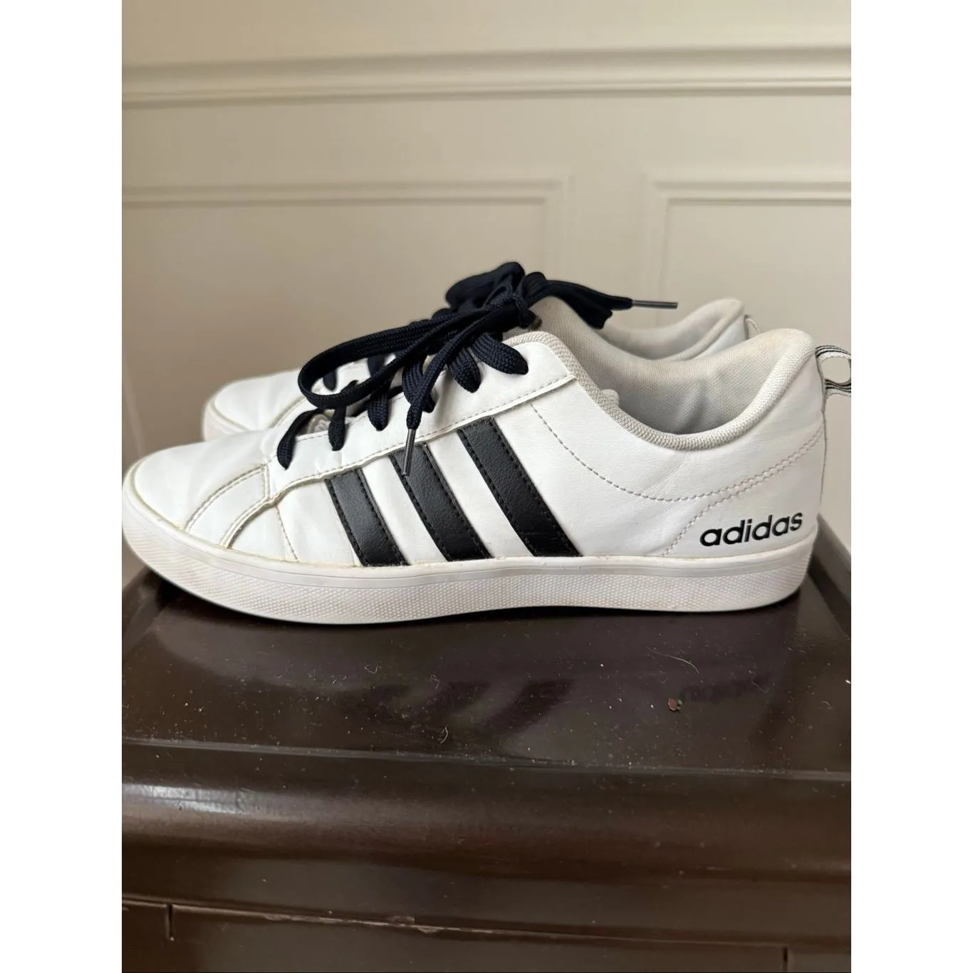 Adidas Neo Pace White Black 3 Stripe Leather Sneakers 9 - Image 4