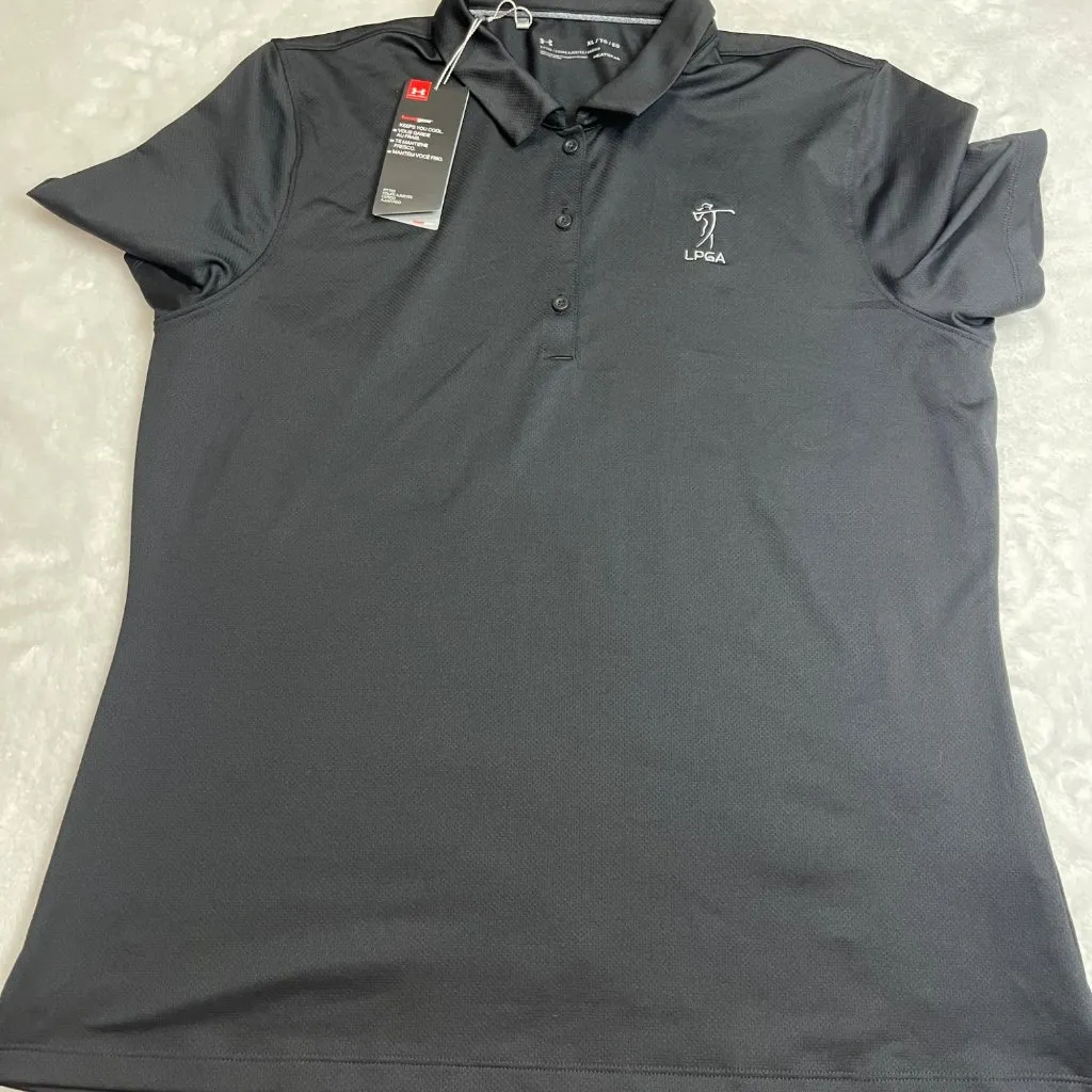 Under Armour LPGA HeatGear Polo Shirt Women's Size XL Black Moisture-Wicking NEW - Image 5