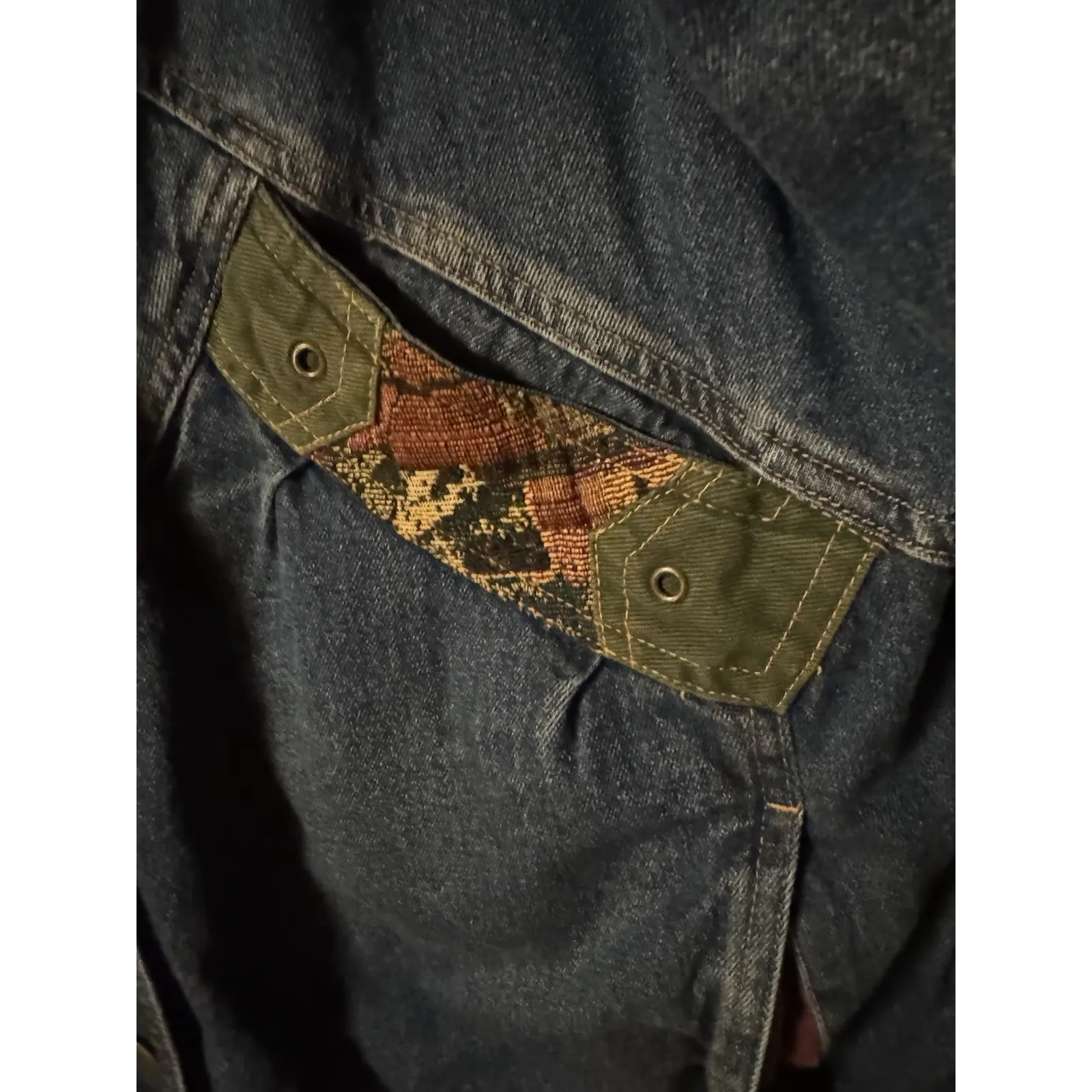 Vintage 90's Blair Patchwork Denim Jacket XL Southwestern Tapestry Western Coat - Image 13