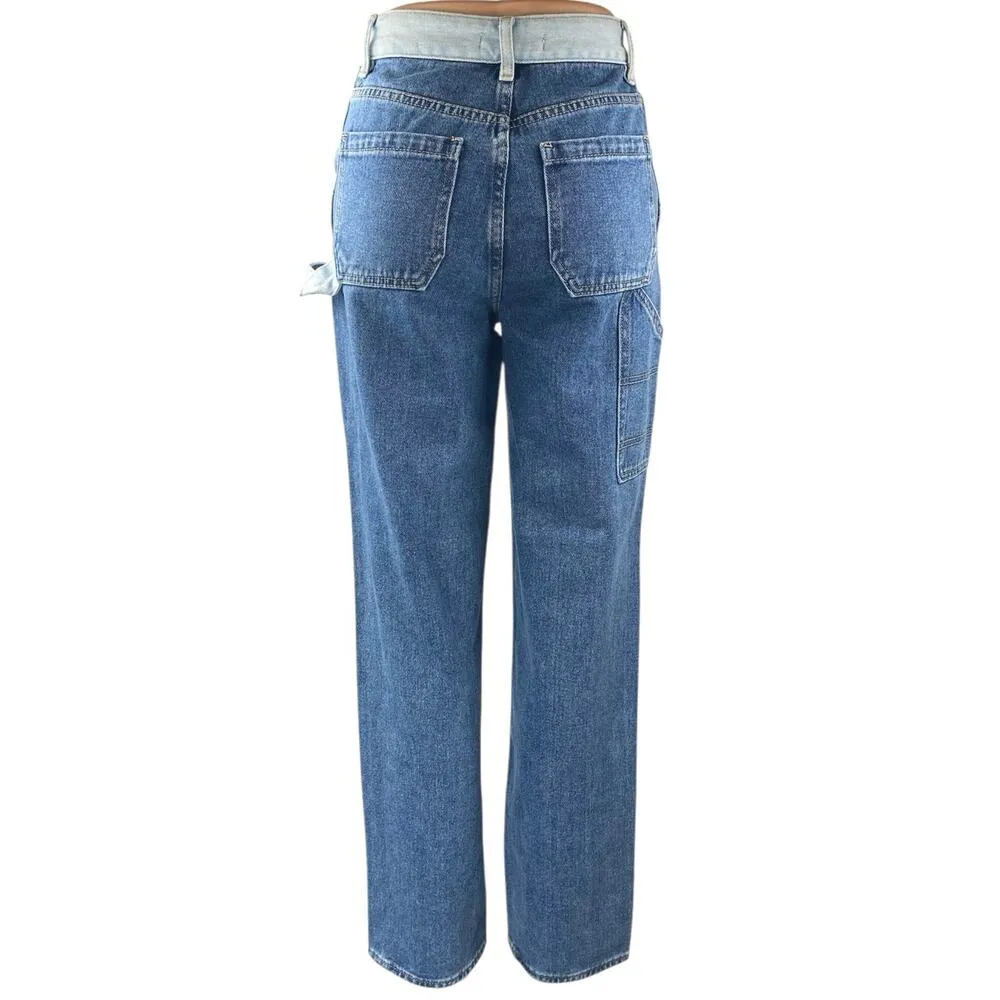 Pacsun 90's BF Carpenter Colorblock Straight Wide Leg High Waist Denim Jeans 24 - Image 3
