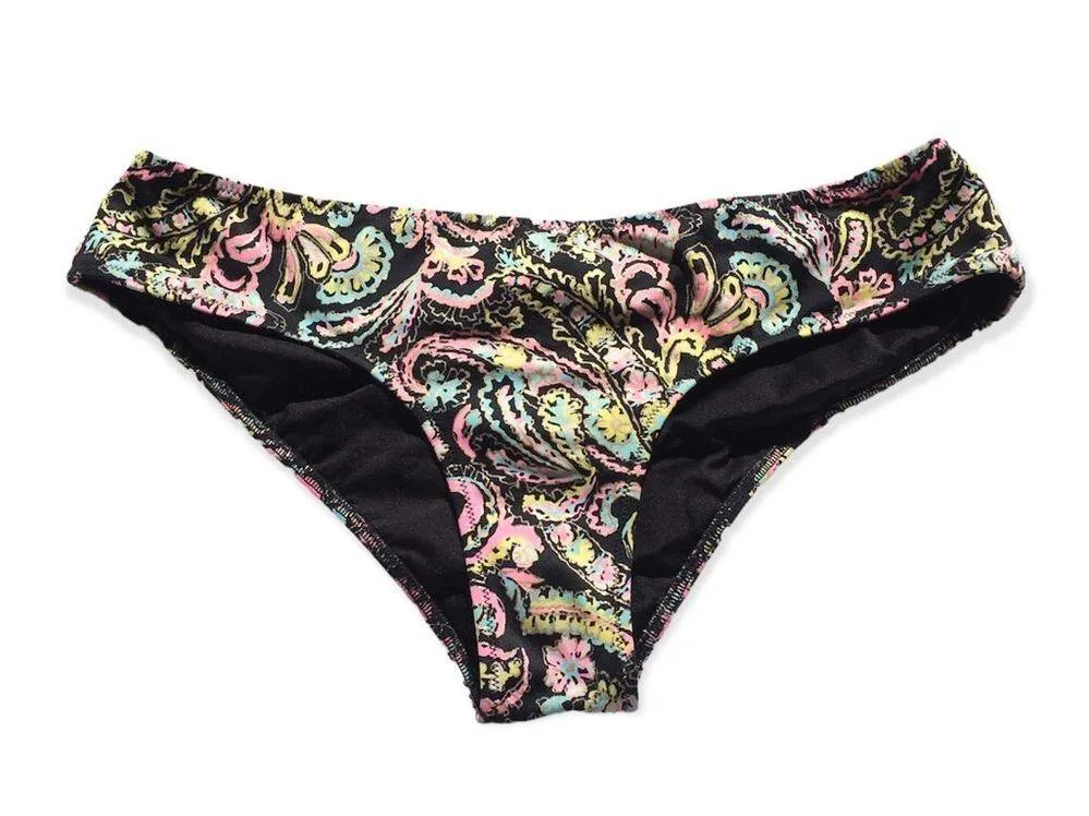 🔃Neon Paisley Print Brazilian Bikini Bottom Black Size M - Image 2