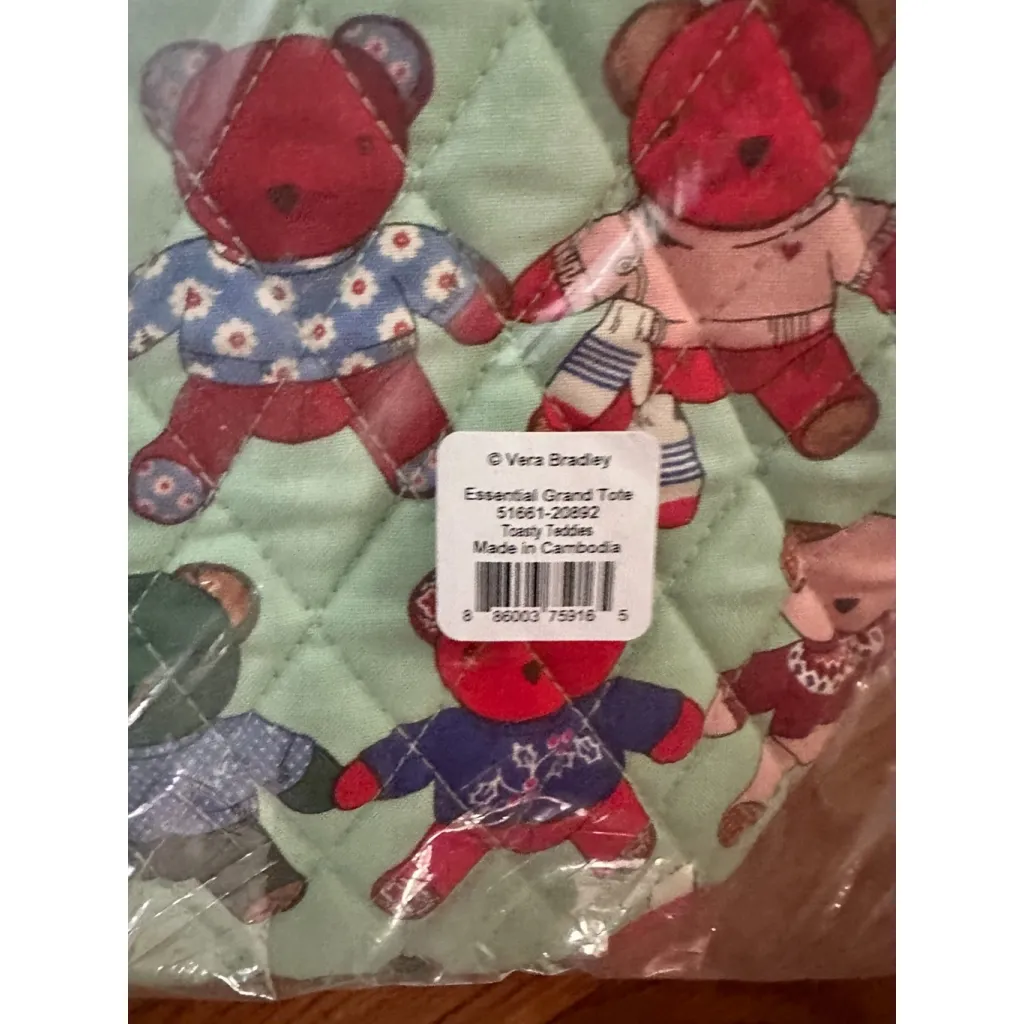 Vera Bradley Essential Grand Tote Bag Toasty Teddies NWT - Image 6