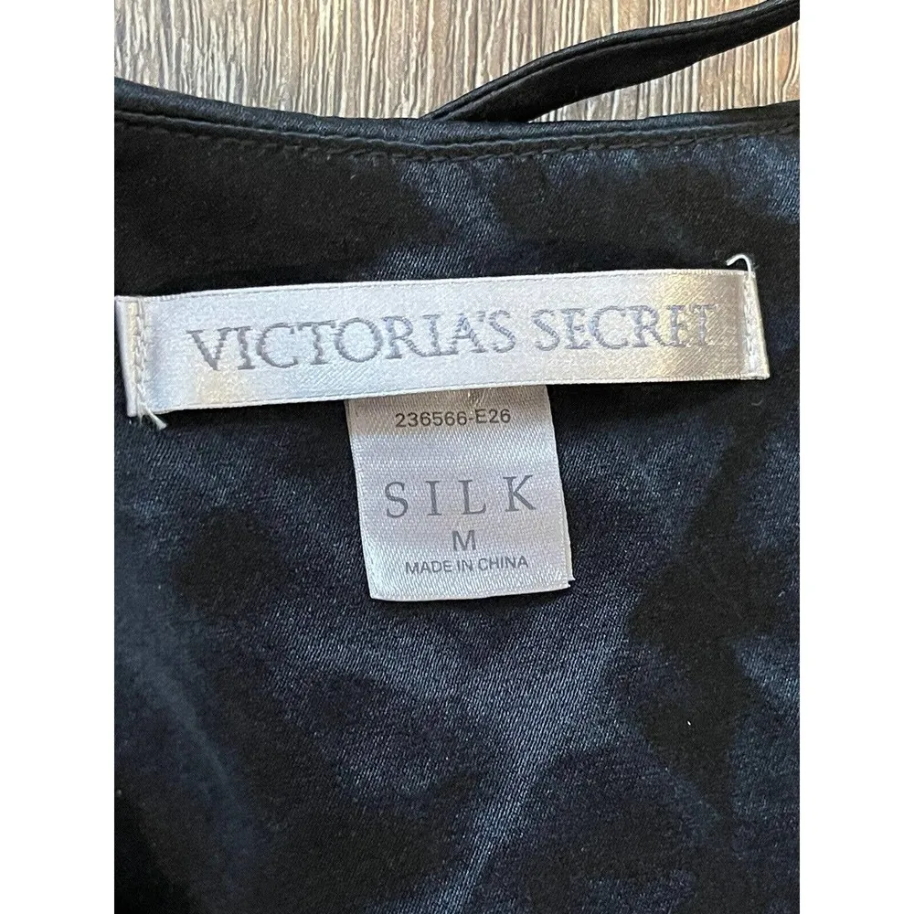 Victoria’s Secret SILK Midi Black Slip Dress Size Medium V-Back Pink Accent - Image 4