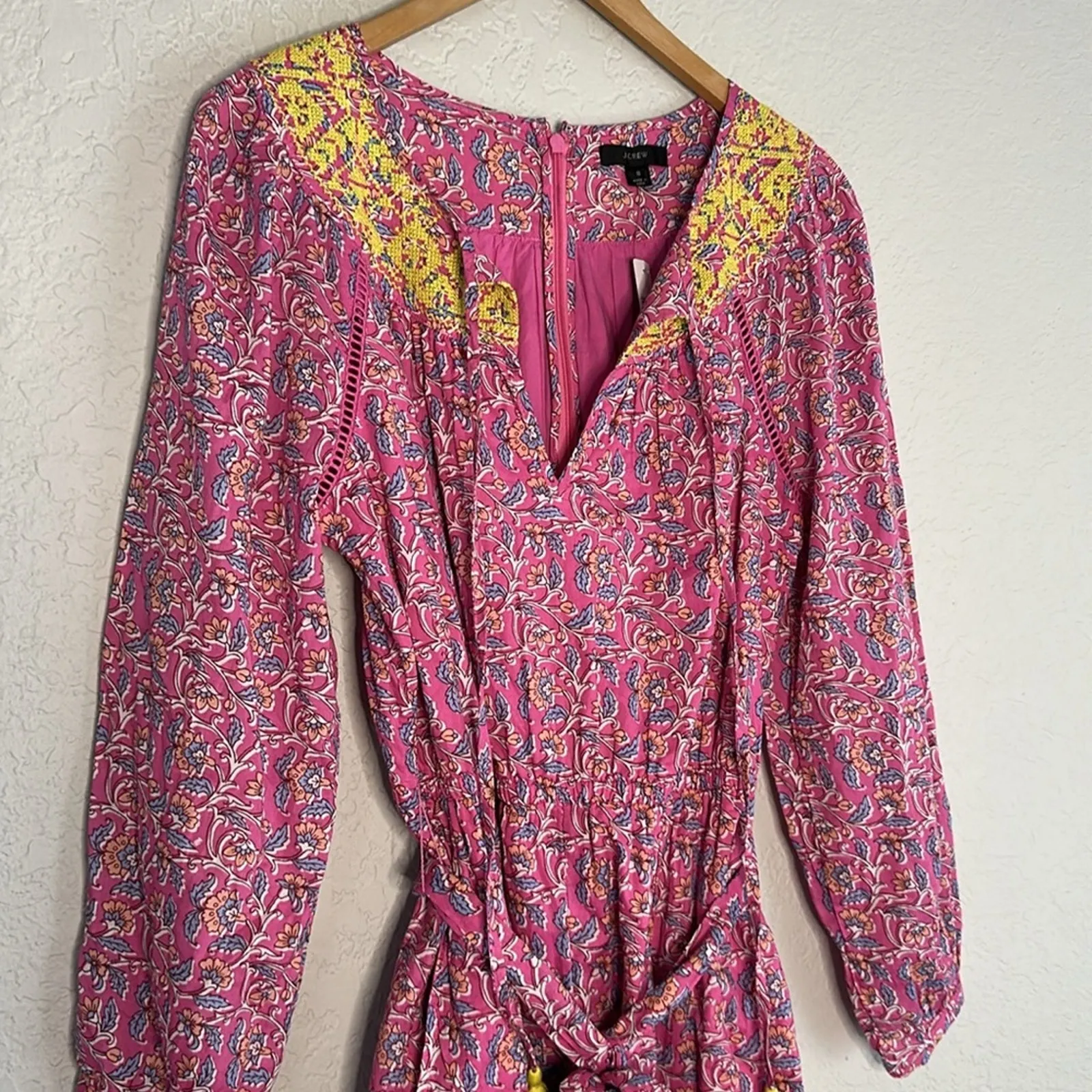 NEW J. Crew Pink Yellow Embroidered Romper Floral Vacation Resortwear Tropical - Image 3