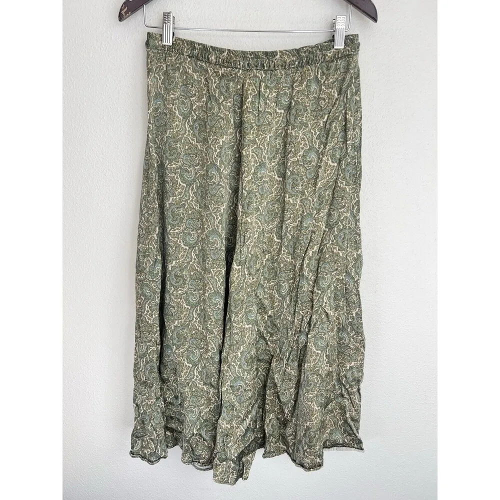 Zara Women's Medium Paisley Maxi Skirt Green Elastic Waist Flowy Boho Lagenlook - Image 7