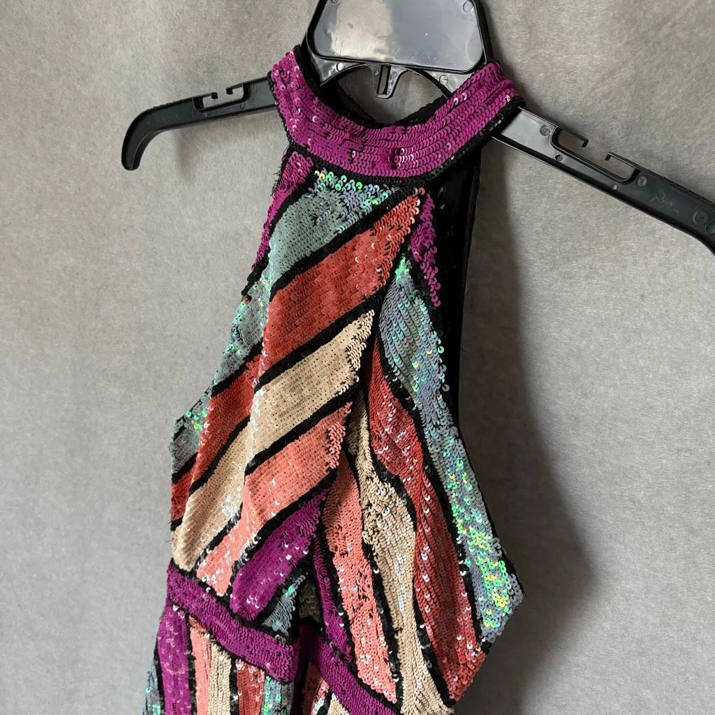 X BY NBD Gianna Mini Halter Dress in Pastel Clouds XS Sequins Party Cocktail - Image 5