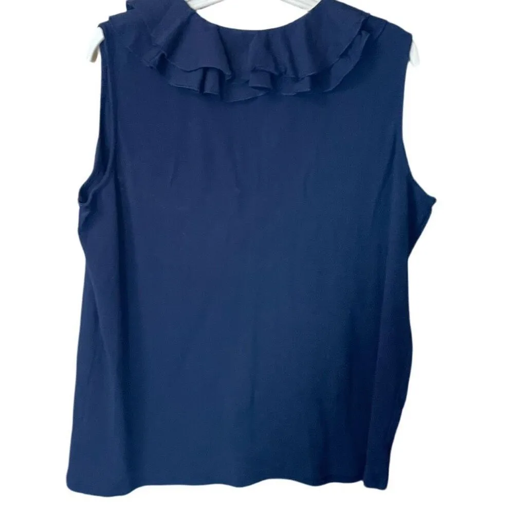 Chaps size 2X ruffled neckline lace up front 100% cotton knit tank top - Image 2