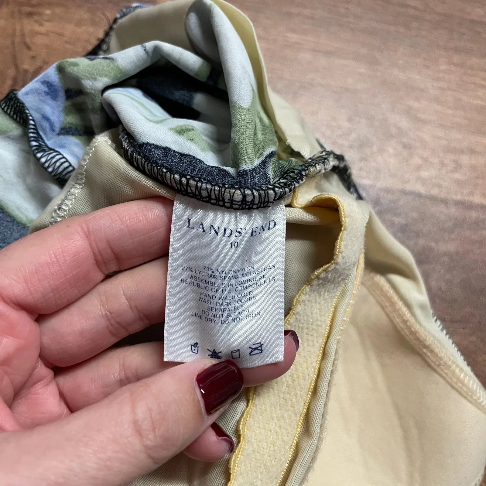 Lands End Womens Black Blue Green Floral Wrap Front One Piece Swim Suit Size 10 - Image 8