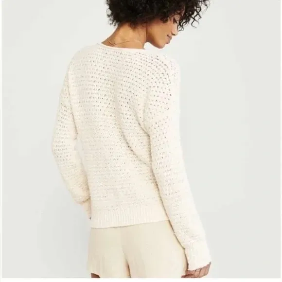 Abercrombie & Fitch Open Weave Scoop Neck Sweater Cream Ivory Size M - Image 2