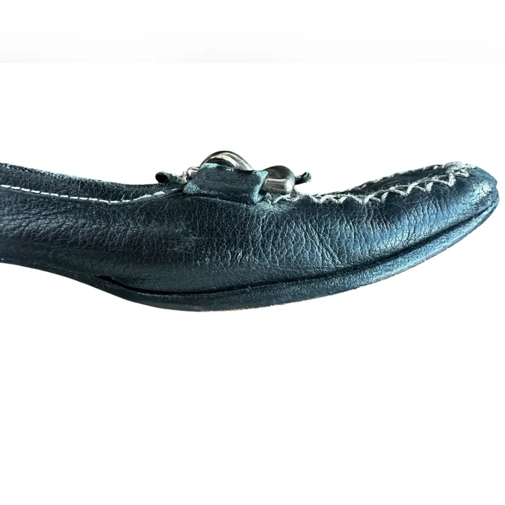 PRADA Black Leather Chain Link Loafer Moccasin Flats (35) - Image 8