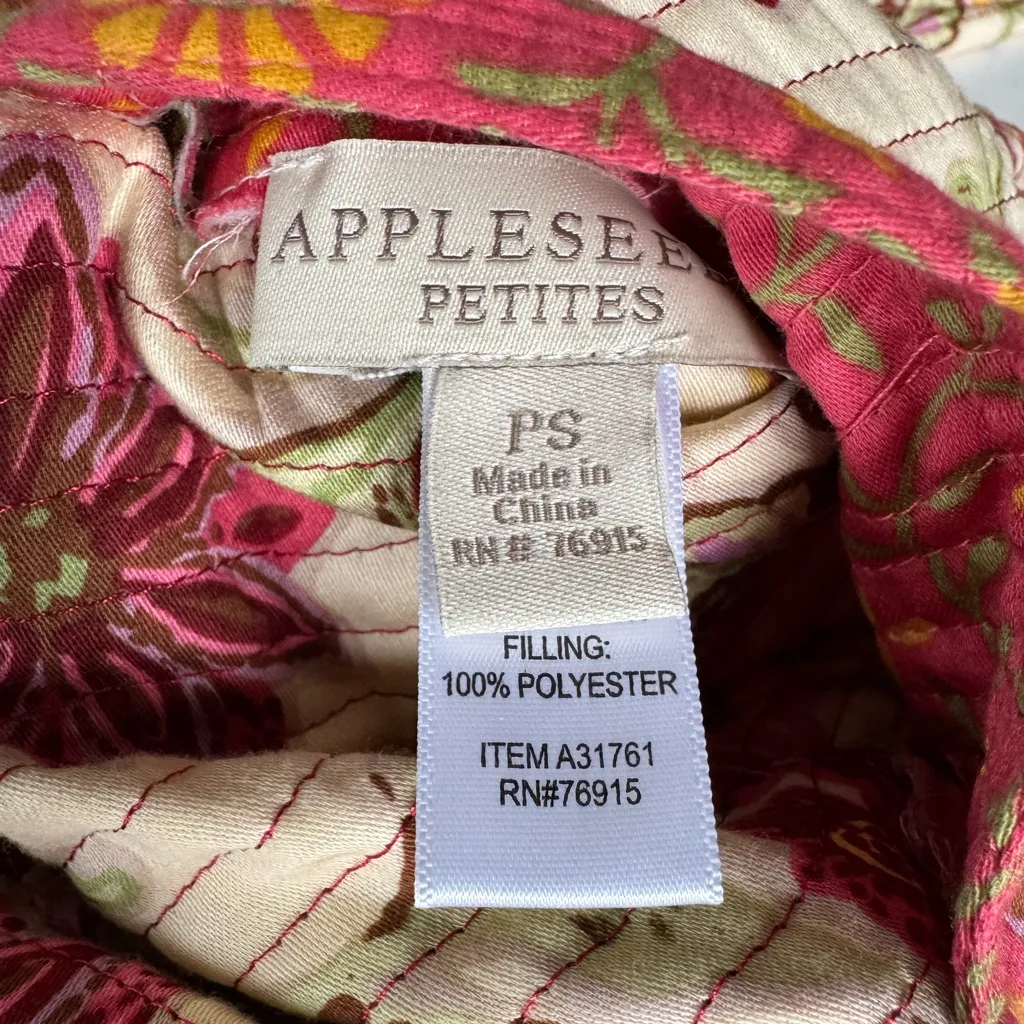 Appleseed Petites Pink Floral Cotton Reversible Quilted Jacket Size Small - Image 5