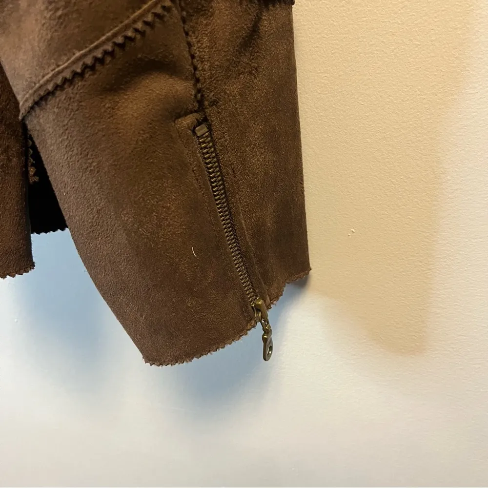 Charter Club Jacket Brown Faux Suede Lined w/ Faux Fur/ Shearling Sz L EUC Zip - Image 6