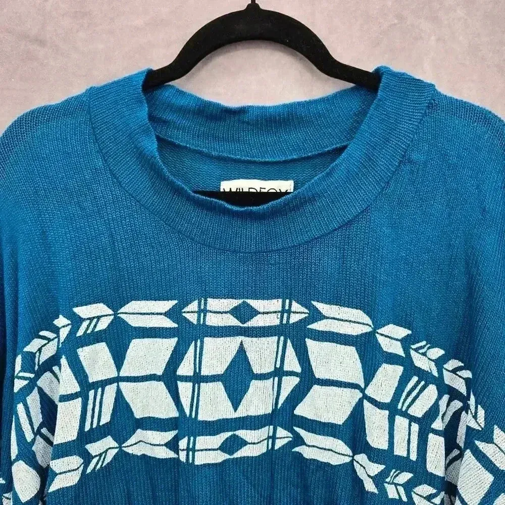 Wildfox Blue White Pattern Sweater Cardigan Wide Sleeves Small‎ - Image 3