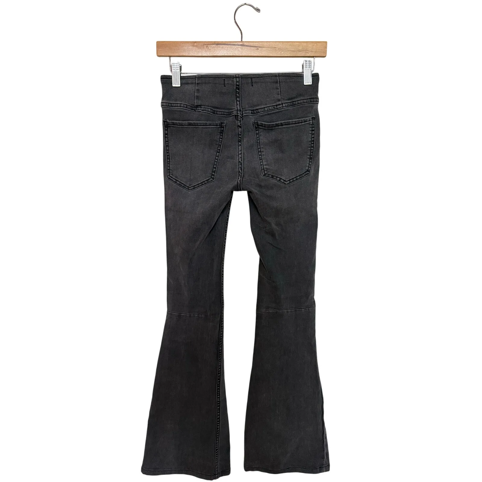 Free People Penny Pull-On Flare Jeans Women’s Sz 24 Black Gray Denim Bell Bottom - Image 5