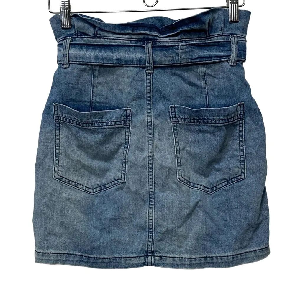 Free People Splendor In The Grass Paper Bag Tie Denim Mini Skirt Size 0 - Image 3