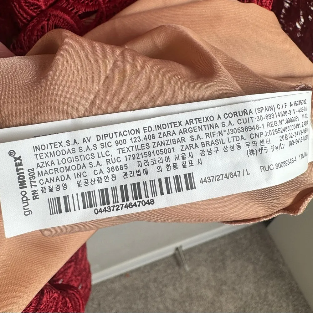 Zara Crochet Lace Boho A Line Mini Dress‎ Size Large Burgundy Wine Valentine - Image 15