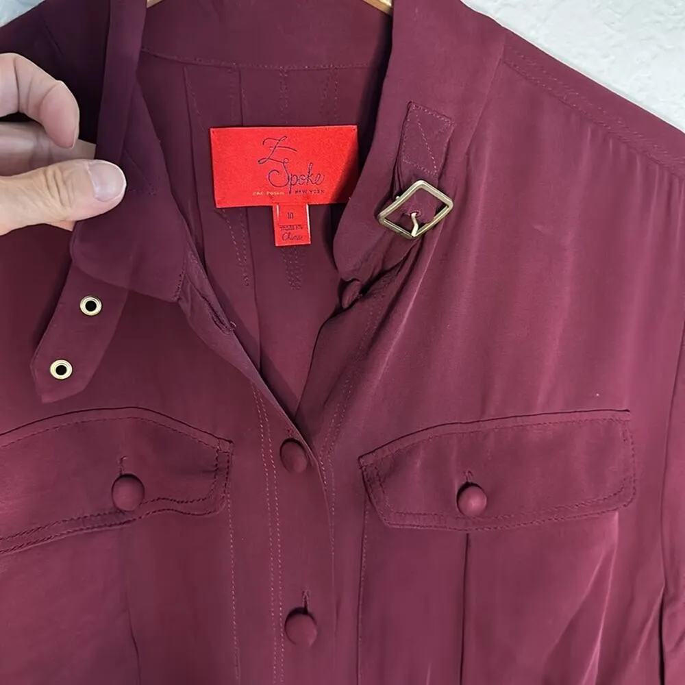 Z Spoke Zac Posen Burgundy Shirt Dress 100% Silk City Chic Going Out Date Zipper Red Size 10 - Image 3
