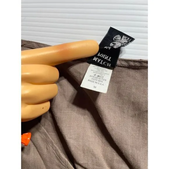 Match Point Linen Long Sleeve Flowy Tunic Dress Taupe Brown‎ Boho Style M Tan Size M - Image 5