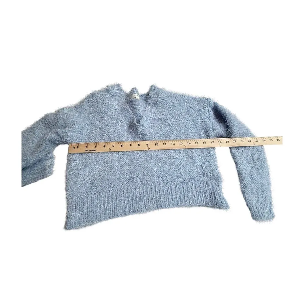 Ultra Flirt Fuzzy V-Neck SWEATER Crop Top Women's SMALL Long Sleeve Soft Fringy - Image 6