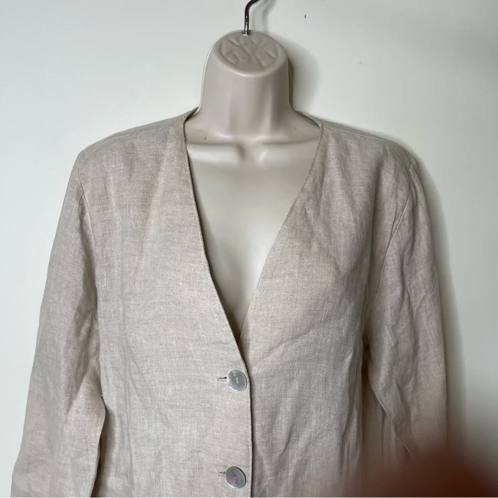Vintage Johnny Was 100% linen natural cream v neck jacket blazer sz M - Image 6
