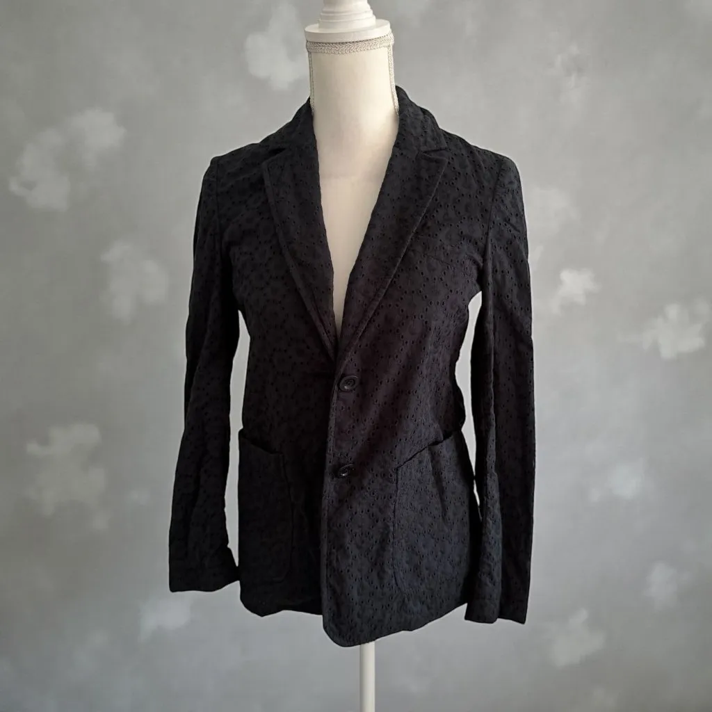 SEE BY CHLOE Black Eyelet Long Sleeve Blazer Jacket Size US 4 - Image 4