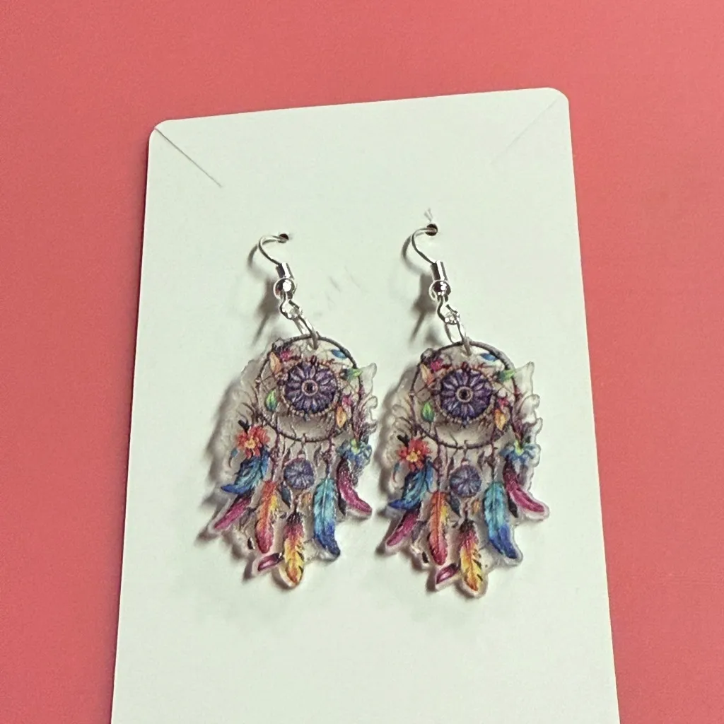 Dreamcatcher Feather Earrings Purple - Image 4