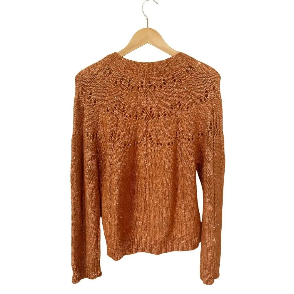 ROLLER RABBIT Velma Sweater Burnt Orange Alpaca Crew Neck Open-Knit Crew Neck - Image 4