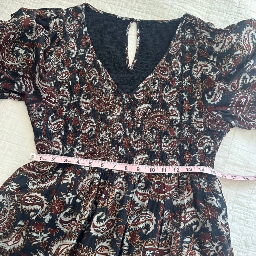 Cleobella Carly Paisley Dress Smocked Pockets XL Avalon Black - Image 8